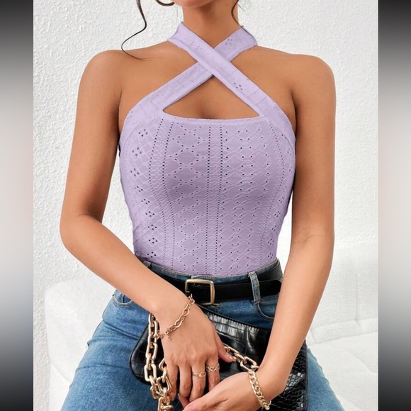 Boho baby blue crisscross front halter top - Picture 14 of 15